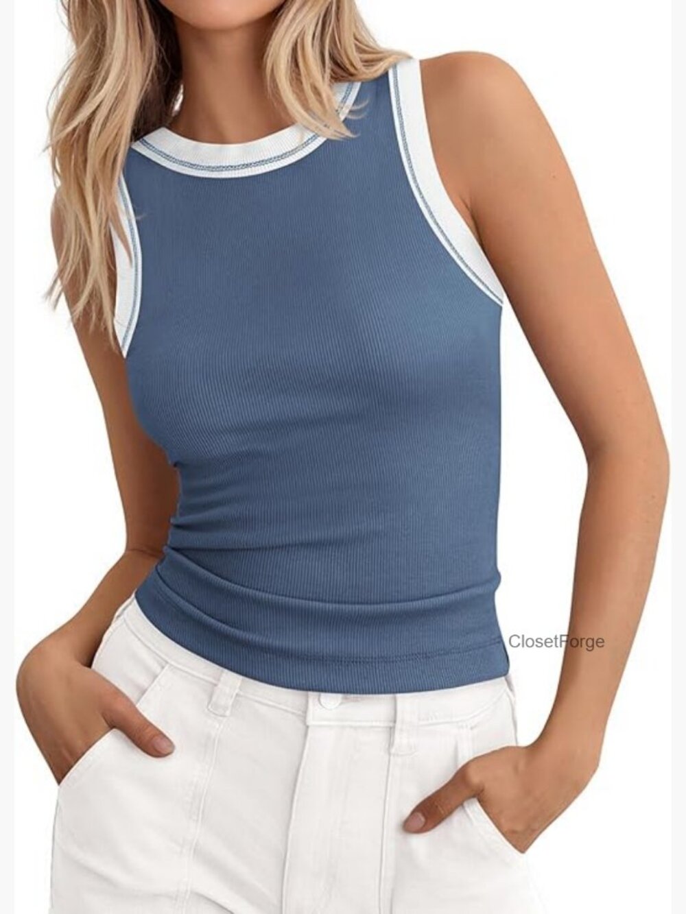 High Neck Tank Top Sleeveless Ribbed Y2k Basic Shirt Going Out Outfits Spring